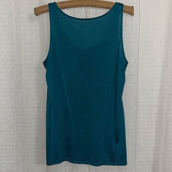 Eileen Fisher M Turquoise Green Pleated Front Scoop Silk Cotton Blend Tank Top - Picture 2 of 11